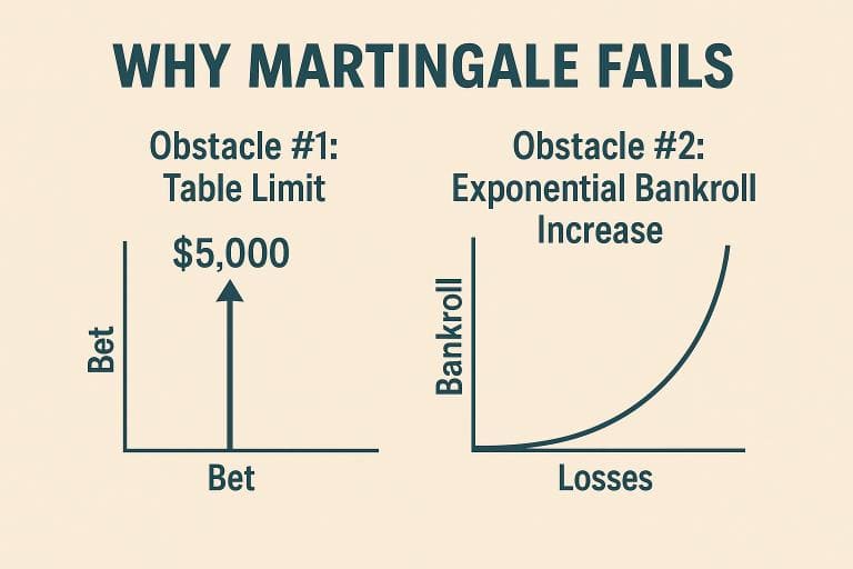 Charts showing table limit cap and exponential bankroll growth.
