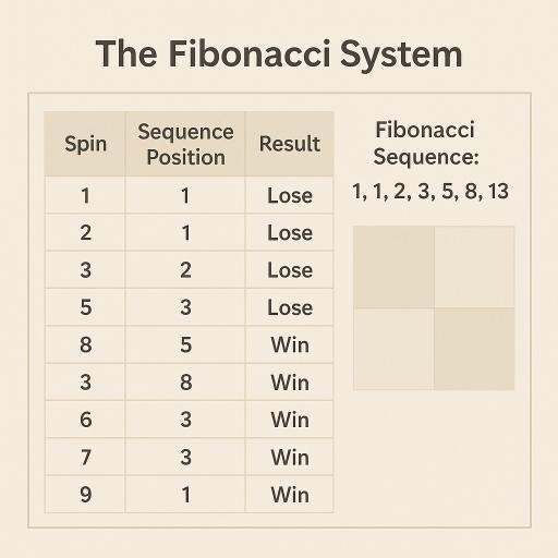 Bet table advancing along Fibonacci sequence with two-steps-back on wins.