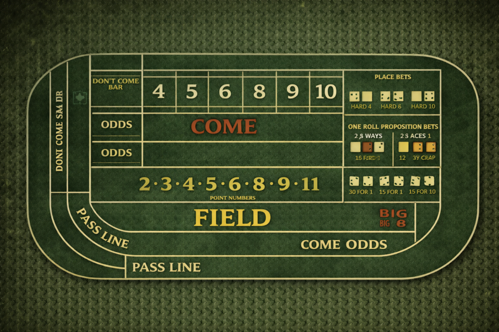 Craps Table Layout – Understanding Every Section and Betting Area