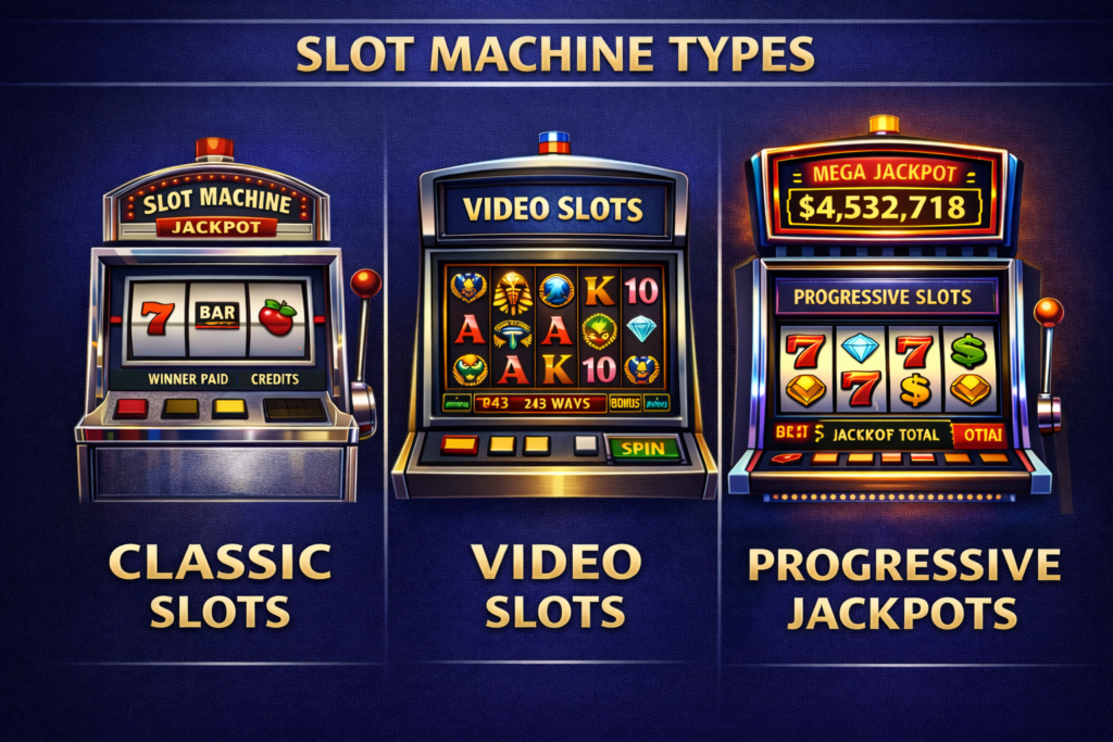 Slot Machine Types – Classic Slots, Video Slots, and Progressive Jackpots