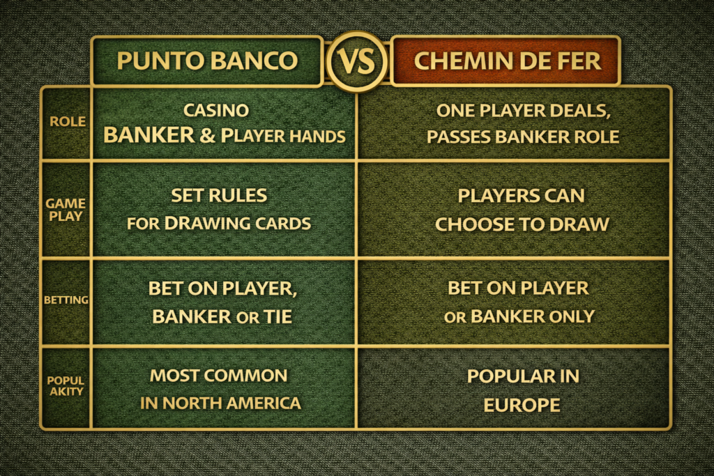 Punto Banco vs Chemin de Fer – Baccarat Variants Compared