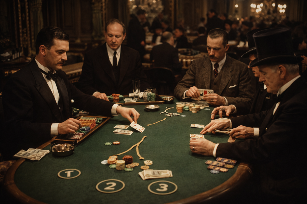 Vintage Chemin de Fer baccarat game at Monte Carlo Casino showing traditional European gameplay 