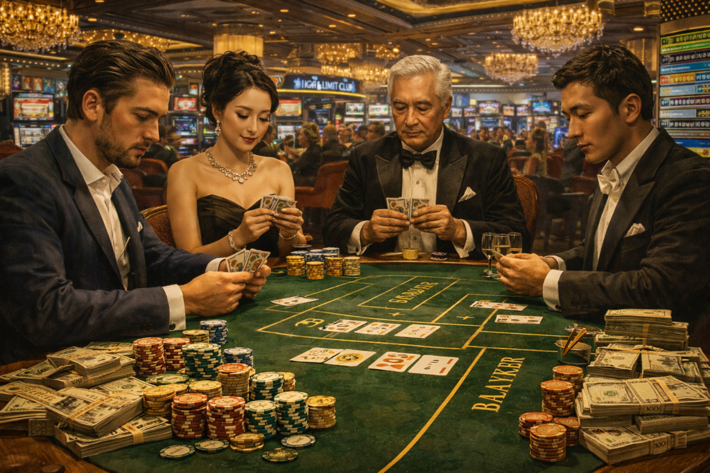 “High-stakes baccarat game in contemporary Macau casino” 